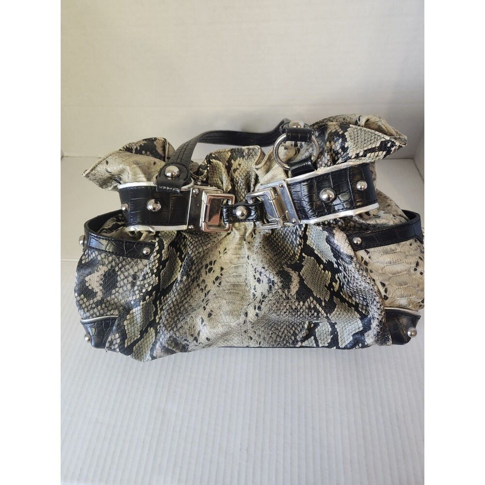 Black Rivet Faux Snake Skin Purse